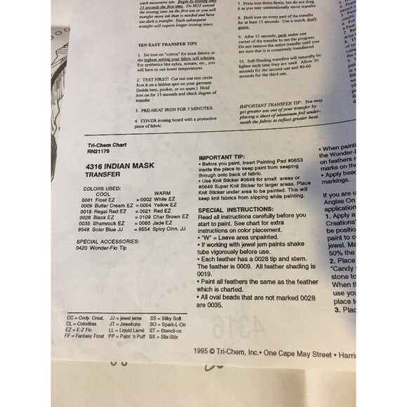 4316 Tri Chem Mardi Gras Mask Pre-Shaded Iron Transfer 21x6" - Picture 7 of 11